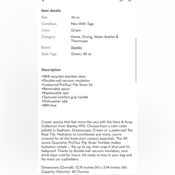 Nwt 40 oz Seafoam Stanley - Picture 5 of 6